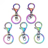 Rack Plating Rainbow Color Alloy Split Key Rings, Keychain Clasp Findings, with Lobster Claw Clasps and Swivel Clasps, Cadmium Free & Nickel Free & Lead Free, 69mm(PALLOY-N163-181)