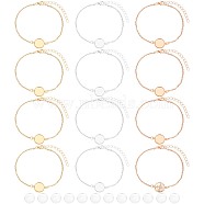 12Pcs 3 Color Blank Dome Flat Round Glass Link Bracelets Set, 304 Stainless Steel Cable Chains Stackable Bracelets for Women, Mixed Color, 7-3/4 inch(19.6cm), 4Pcs/color(BJEW-AB00003)