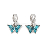 Rack Plating Alloy Enamel European Dangle Charms, Butterfly Large Hole Pendants, Dark Turquoise, Platinum, 20mm, Butterfly: 10x14.5x2mm, Hole: 4.5mm(FIND-C055-12P)