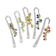 Mixed Natural Gemstone Bead Pendant Bookmarks with Acrylic Leaf, Flower Pattern Alloy Bookmark, 124mm(AJEW-JK00272)