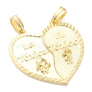 Brass Pendants, Long-Lasting Plated, Separate Heart with Human & Word, Real 18K Gold Plated, 31.5x30.5x2.5mm, Hole: 3.5x6mm(KK-E790-06G)