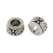 Tibetan Style Zinc Alloy Flat Round European Beads, Lead Free & Cadmium Free, Antique Silver, 8.6x5.4mm, Hole: 4.6mm, about 454pcs/500g(MPDL-R038-066AS-RS)