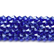 Transparent Electroplate Glass Beads Strands, Pearl Luster Plated, Faceted, Bicone, Dark Blue, 2.9~3.3x2.5mm, Hole: 0.7mm, about 145~150pcs/strand, 16.34~16.54 inch(41.5~42cm)(EGLA-A039-T2mm-A06)