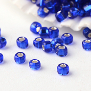 12/0 Grade A Round Glass Seed Beads, Silver Lined, Blue, 2x1.5mm, Hole: 0.5mm, about 45000pcs/pound(SEED-A022-F12-74)