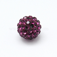 Pave Disco Ball Beads, Polymer Clay Rhinestone Beads, Grade A, Round, Fuchsia, PP12(1.8~1.9mm), 8mm, Hole: 1mm(RB-H258-8MM-502)