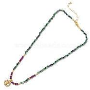 Bohemian Natural Ruby in Zoisite Beaded Necklaces, Women's Elegant Mother Virgin Mary Pendant Necklaces, Golden, 16.54 inch(42cm)(EL5097)