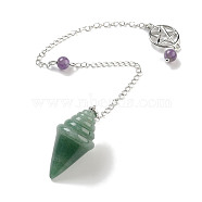 Natural Green Aventurine Pointed Dowsing Pendulums, with Rack Plating Brass Findings, Cone, 245mm(G-K338-13P-02)