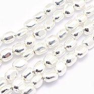Electroplate Non-magnetic Synthetic Hematite Beads Strands, Grade AA, Long-Lasting Plated, Nuggets, Silver Plated, 7x4~6.5mm, Hole: 1mm, about 57pcs/strand, 15.7 inch(40cm)(G-L485-17A-S)