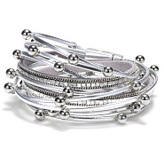 PU Leather Multi-strand Bracelets, with Alloy Magnetic Clasp and Rhinestone, Round, Platinum, Silver, 15-3/8 inch(39cm)(BJEW-L616-15B)