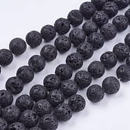 Natural Lava Rock Stone Bead Strands, Round, 14mm, Hole: 1mm, about 27pcs/strand, 14.9 inch(X-G-R193-18-14mm)