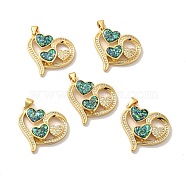 Rack Plating Brass Micro Pave Cubic Zirconia with Synthetic Opal Pendants, with Jump Ring, Lead Free & Cadmium Free, Long-Lasting Plated, Heart, Real 18K Gold Plated, 24.5x25.5x4.5mm, Hole: 5x3.6mm(KK-D088-20G)
