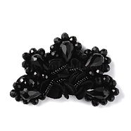 Glass Rhinestone Sew on Ornament Accessories, with Felting, Flower, for Shoes, Clothes, Bag Decoration, Black, 50x70x11mm(FIND-WH0097-93A)