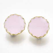 Alloy Stud Earring Findings, with Steel Pins and Enamel, with Loop, Flat Round, Light Gold, Pink, 19x19mm, Hole: 4mm, Pin: 0.7mm(X-PALLOY-T065-26D)
