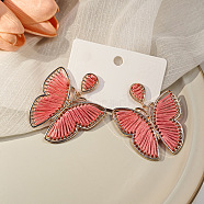 Bohemian Ethnic Style Alloy Frame Cotton Thread Woven Butterfly Stud Dangle Earrings for Women (FG8172-1)