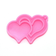 Valentine's Day Theme Pendant Silicone Molds, Resin Casting Molds, UV Resin & Epoxy Resin Jewelry Making, Heart, Hot Pink, 50x70x7mm, Hole: 3mm(DIY-TAC0005-99)