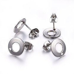 304 Stainless Steel Stud Earring Findings, Flat Round, Stainless Steel Color, 10x1mm, Hole: 1.5mm, Pin: 0.8mm(X-STAS-H472-01P)