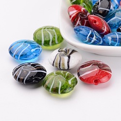 Handmade Gold Sand Lampwork Beads, Flat Round, Mixed Color, about 20mm in diameter, hole: 2mm(DT338J)