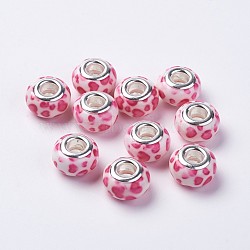 Resin European Beads, with Silver Plated Brass Double Cores, Rondelle, Colorful, 14x8.5mm, Hole: 5mm(RPDL-K001-B20)