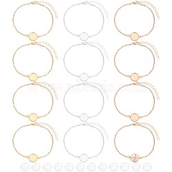 12Pcs 3 Color Blank Dome Flat Round Glass Link Bracelets Set, 304 Stainless Steel Cable Chains Stackable Bracelets for Women, Mixed Color, 7-3/4 inch(19.6cm), 4Pcs/color(BJEW-AB00003)