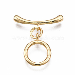 Brass Toggle Clasps, Nickel Free, Ring, Real 18K Gold Plated, 21mm long, Bar: 18.5x7x2.5mm, hole: 1.5mm, Jump Ring: 5x1mm, Inner Diameter: 3mm, ring: 13x10x1mm, Hole: 1.5mm(KK-T063-99G-NF)