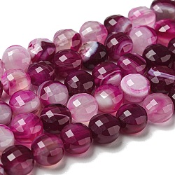 Natural Banded Agate Beads Strands, Faceted, Dyed, Flat Round, Purple, 7~8x5~6mm, Hole: 1.2mm, about 47~49pcs/strand, 13.82''~14.57''(35.1~37cm)(G-K351-A10-02)