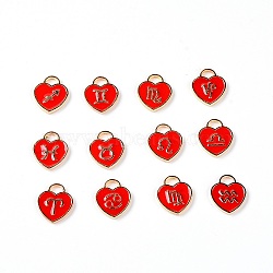 Zinc Alloy Enamel Charms, Heart with Constellation, Light Gold, Red, 14x12x1.5mm, Hole: 2.5x4mm, 12pcs/set(ENAM-TAC0013-19A)