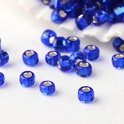 FGB 12/0 Grade A Round Glass Seed Beads, Silver Lined, Blue, 2x1.5mm, Hole: 0.5mm, about 45000pcs/pound(SEED-A022-F12-74)