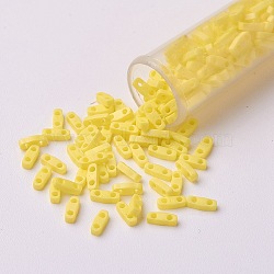 MIYUKI Quarter TILA Beads, Japanese Seed Beads, 2-Hole, (QTL404FR) Matte Opaque Yellow AB, 5x1.2x1.9mm, Hole: 0.8mm, about 4800pcs/bag, 100g/bag(SEED-L009-S-F04)