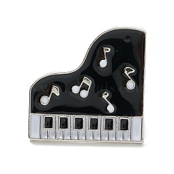 Piano Enamel Pin, Musical Instrument Alloy Brooch for Backpack Clothes, Platinum, Black, 24x33x2mm, Pin: 1.2mm.(JEWB-M022-04)