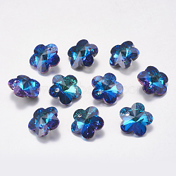 Faceted Glass Rhinestone Charms, Imitation Austrian Crystal, Flower, Bermuda Blue, 12x12x5mm, Hole: 1.5mm(RGLA-F055-12x12-001BB)