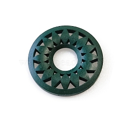 Wood Pendants, for Earring Jewelry Making, Donut with Flower, Teal, 35mm(EJEW-PW0001-03F)