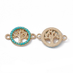 Alloy Connector Charms, with Synthetic Turquoise, Flat Round with Tree, Light Gold, 22.5x16x2.5mm, Hole: 1.2mm(FIND-A024-55KCG)