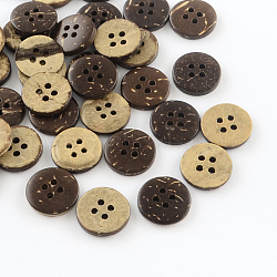 4-Hole Flat Round Coconut Buttons, Coconut Brown, 15x3mm, Hole: 2mm(X-BUTT-R035-009)