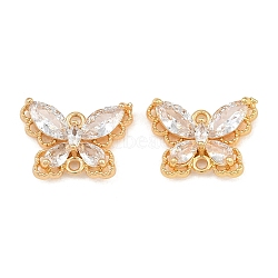 Brass Pave Cubic Zirconia Connector Charms, Butterfly Links, Real 18K Gold Plated, Faceted, Clear, 12x17x5mm, Hole: 1.4mm(CU-CBA804C-16G-01)
