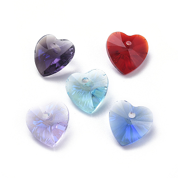 Glass Rhinestone Charms, Faceted, Heart, Mixed Color, 8x8x4mm, Hole: 1mm