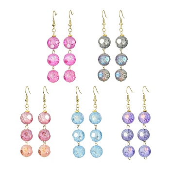 Triple Glass Cube Beads Dangle Earrings, Long Drop Earrings for Women, Mixed Color, 69mm, Pin: 0.5mm
