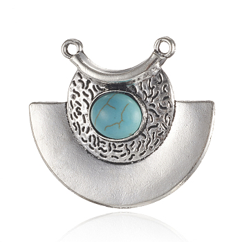 Alloy Pendants, with Synthetic Howlite, Fan, Antique Silver, 38.5x44x6.5mm, Hole: 2mm