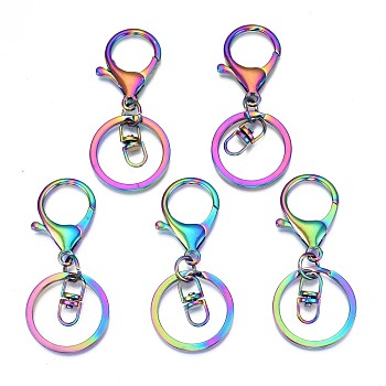 Rack Plating Rainbow Color Alloy Split Key Rings, Keychain Clasp Findings, with Lobster Claw Clasps and Swivel Clasps, Cadmium Free & Nickel Free & Lead Free, 69mm