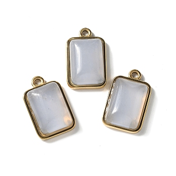 Natural Grey Aventurine Pendants, with 304 Stainless Steel Findings, Rectangle Charms, Golden, 19.5x12x6~6.5mm, Hole: 1.7mm