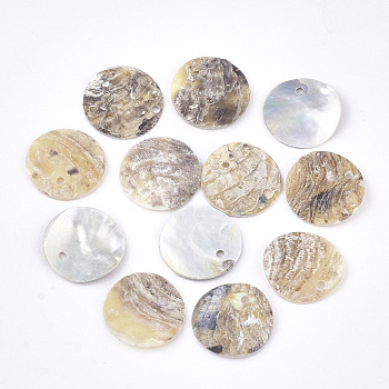 Natural Akoya Shell Pendants, Mother of Pearl Shell Pendants, Flat Round, BurlyWood, 15x1~3mm, Hole: 1.5mm