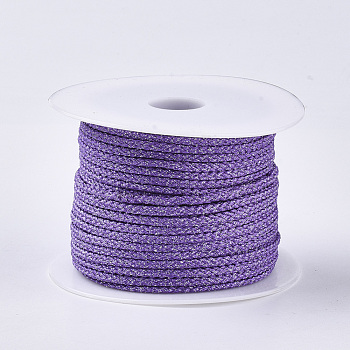 Polyester Braided Cords, with Metallic Cord, Medium Purple, 4x3mm, about 32.8 yards(30m)/roll