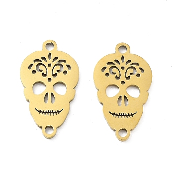 Ion Plating(IP) 201 Stainless Steel Connector Charms, Halloween Skull Links, Golden, 20x11x1mm, Hole: 1.5mm