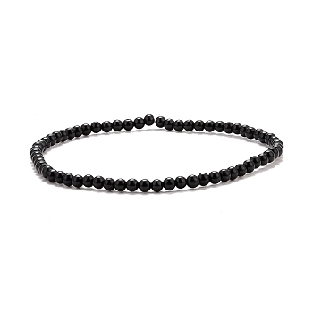 Mini Natural Black Onyx Beaded Stretch Bracelets, for Women Girls, Inner Diameter: 2-1/8 inch(5.4cm)