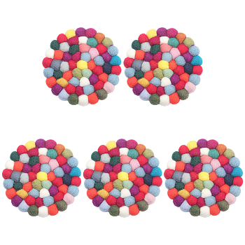 Round Wool Felt Ball Coasters, Heat Resistant Mat, Flat Round, 100x16mm