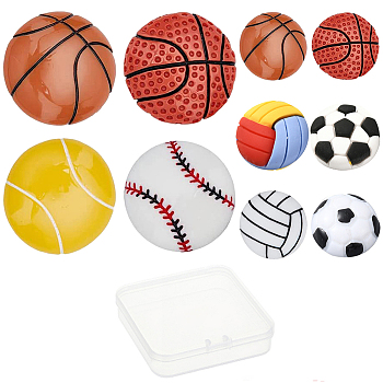 20pcs 10 sizes Resin Cabochons, Football & Volleyball & Baseball/Softball & Tennis & Basketball, Mixed Color, 2pcs/style