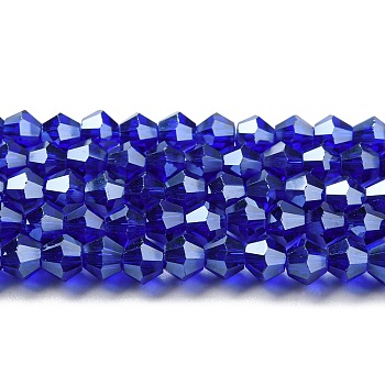 Transparent Electroplate Glass Beads Strands, Pearl Luster Plated, Faceted, Bicone, Dark Blue, 2.9~3.3x2.5mm, Hole: 0.7mm, about 145~150pcs/strand, 16.34~16.54 inch(41.5~42cm)