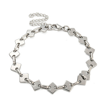 304 Stainless Steel Rhombus Link Chains Bracelets for Men & Women, Stainless Steel Color, 7-3/4 inch(19.6cm)