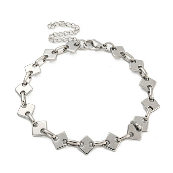 Non-Tarnish 304 Stainless Steel Rhombus Link Chains Bracelets for Men & Women, Stainless Steel Color, 7-3/4 inch(19.6cm)