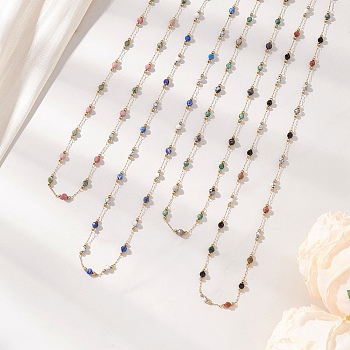 Handmade 3MM Faceted Round Mixed Gemstone Beads & 316 Stainless Steel Round Link Chains Necklaces, with 304 Stainless Steel Lobster Claw Clasps, Golden, 15.94 inch(40.5cm)