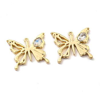 Rack Plating Alloy with Glass Pendants, Lead Free & Cadmium Free, Butterfly Charm, Golden, 19x23x3mm, Hole: 1.2mm